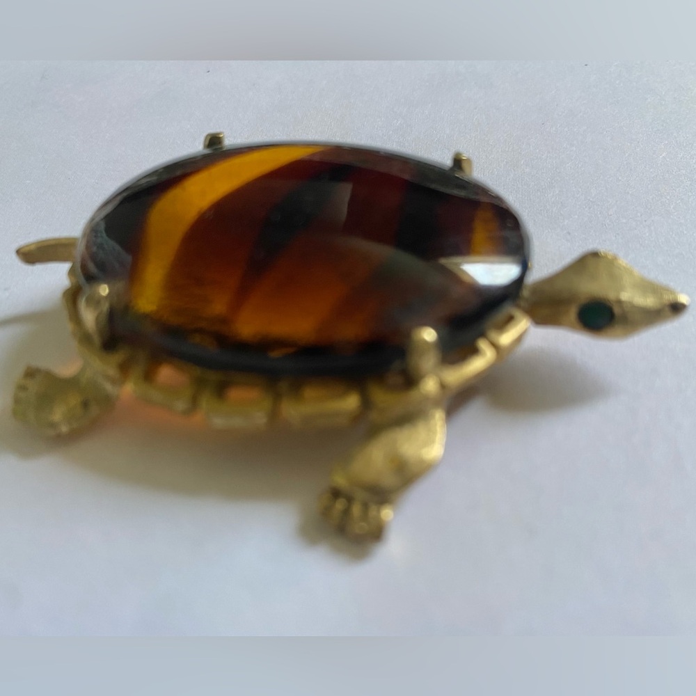 Vintage Brooch: High Quality Amber, Green-Stone & Gold Turtle - Picture 4 of 8